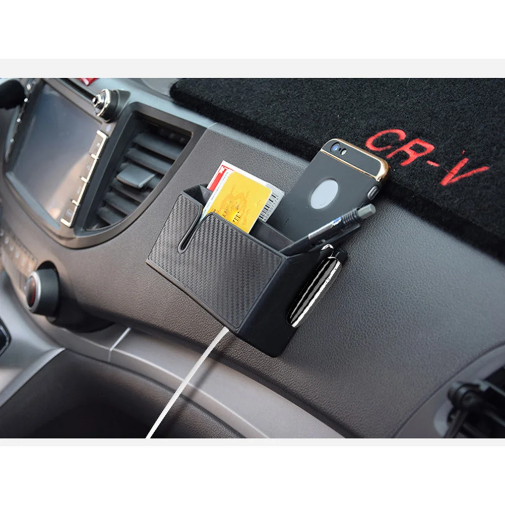 

Adhesive Car Storage Box Big Size Carbon Fiber Material Waterproof Organizer for Phone Keys Coins Glasses Charging Port Bottom