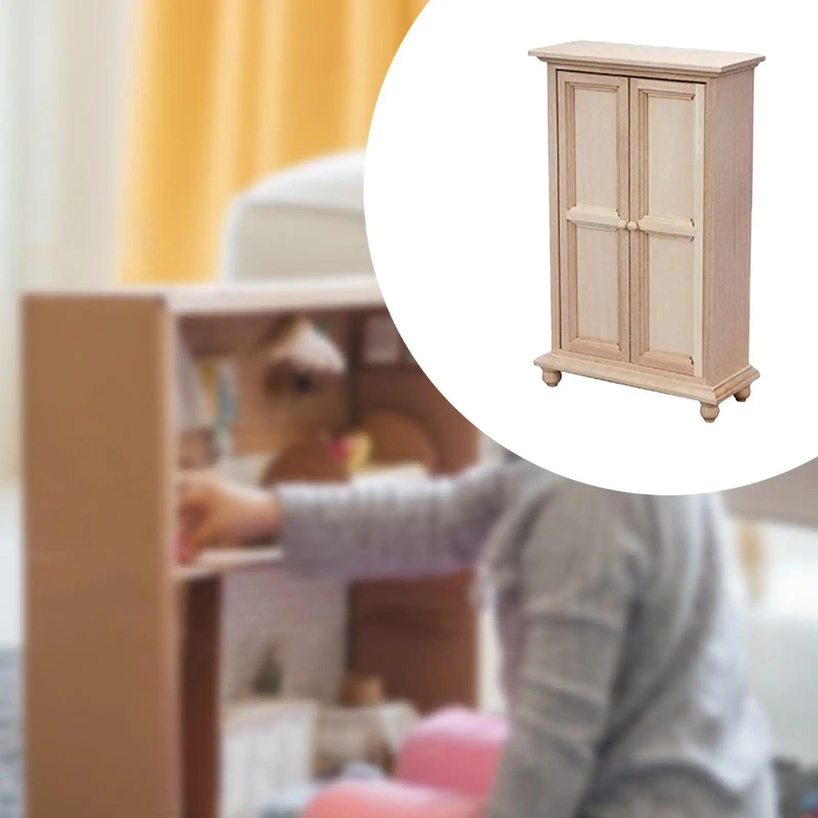 1/12 Dollhouse Double Door Cabinet Mini Display Cabinet Decorative DIY Fitments Miniature Closet for DIY Model Gift Handcraft