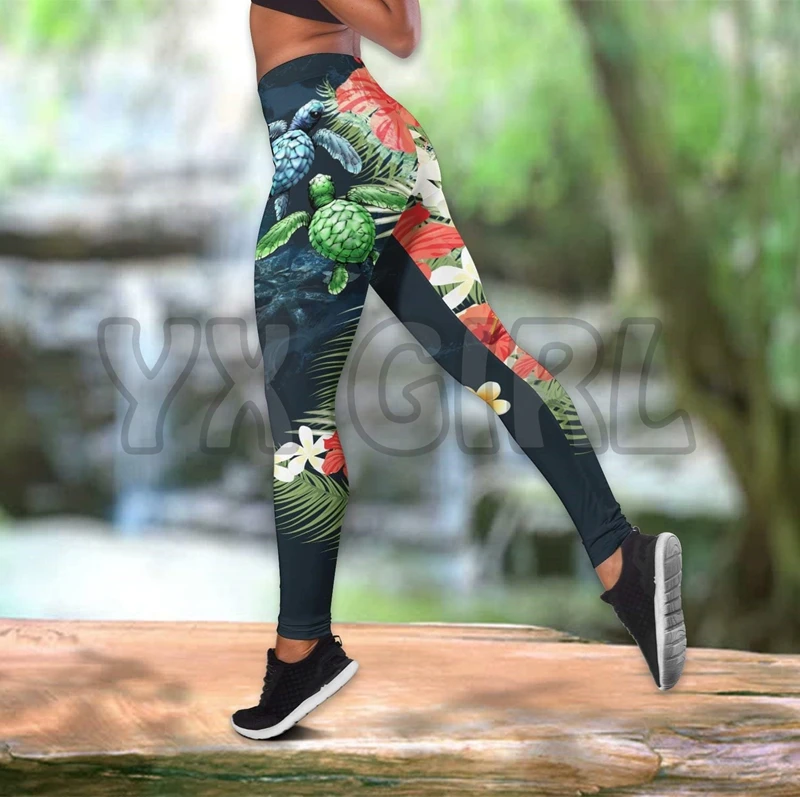 Turtle Hawaii 3D Printed Tank Top+Legging Combo Outfit Yoga Fitness Legging Women