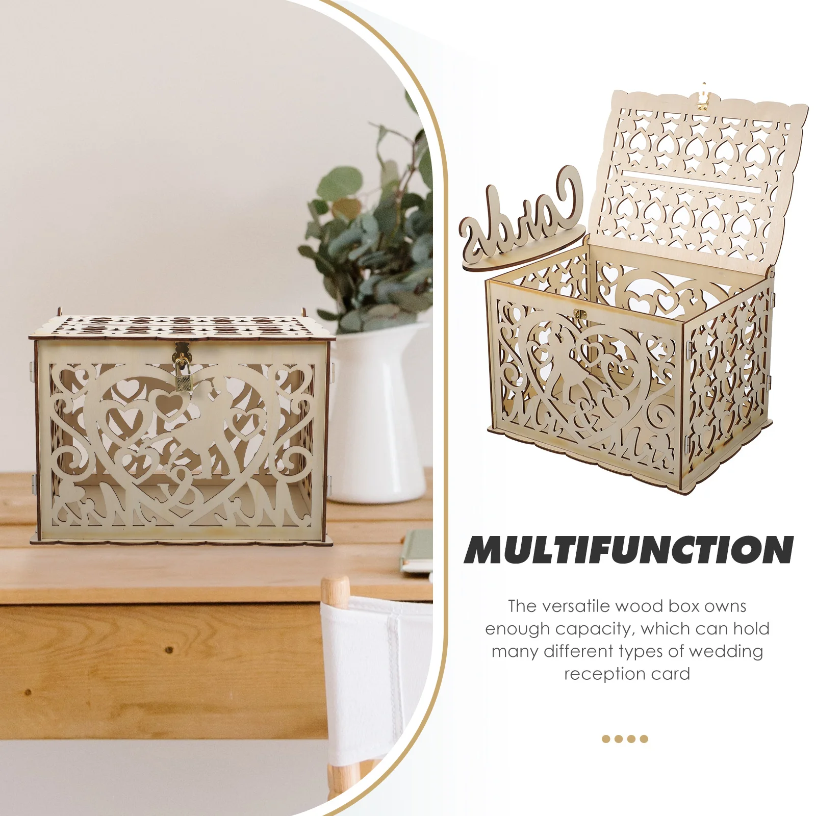 

Wooden Wedding Sign Box Keepsake Gift Boxes for Cards Envelopes naments Hollow Heart Storage Reusable