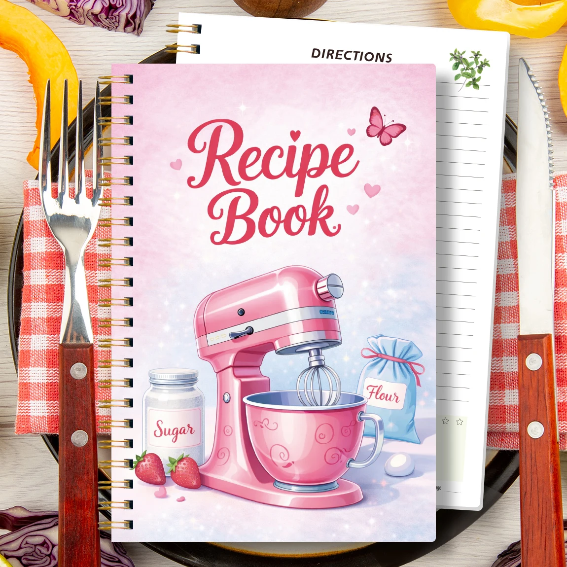 

Recipe Book Journal, Pink Mixer Cover Spiral Notebook, 81 Recipes & Notes