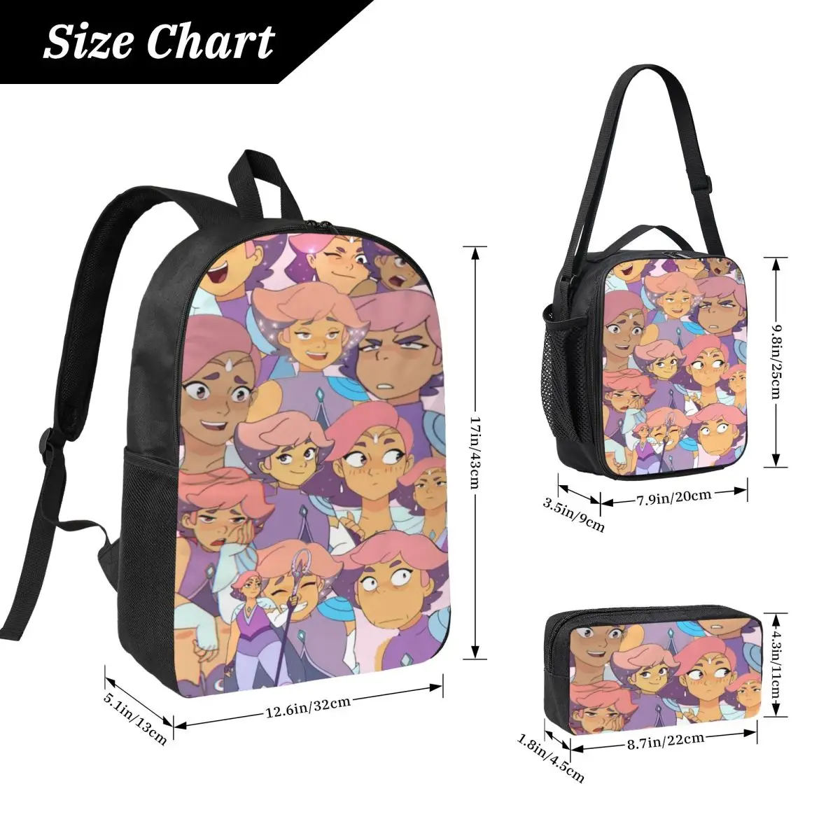 3Pcs She-Ra And The Princesses Of Power School bags Set Pen Bags Backpack Sets with Lunch Box For School Students Knapsack