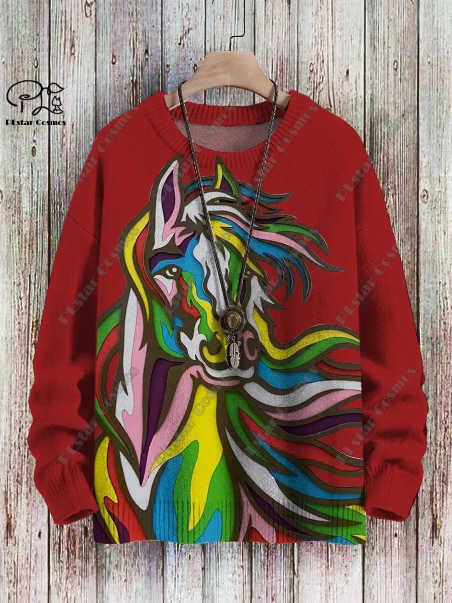 PLstar コスモス 新しい 3D プリント動物シリーズ馬柄醜いセーター冬ストリートカジュアルユニセックス