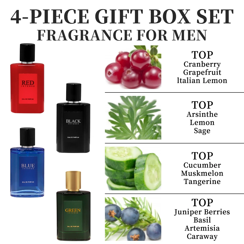 Men's Eau De Toilette Spray Gift Box 4-Piece Set 0.85 Fl Oz/bottle EDT Gifts for Men Long Lasting Fragranc Men's Travel Coffret