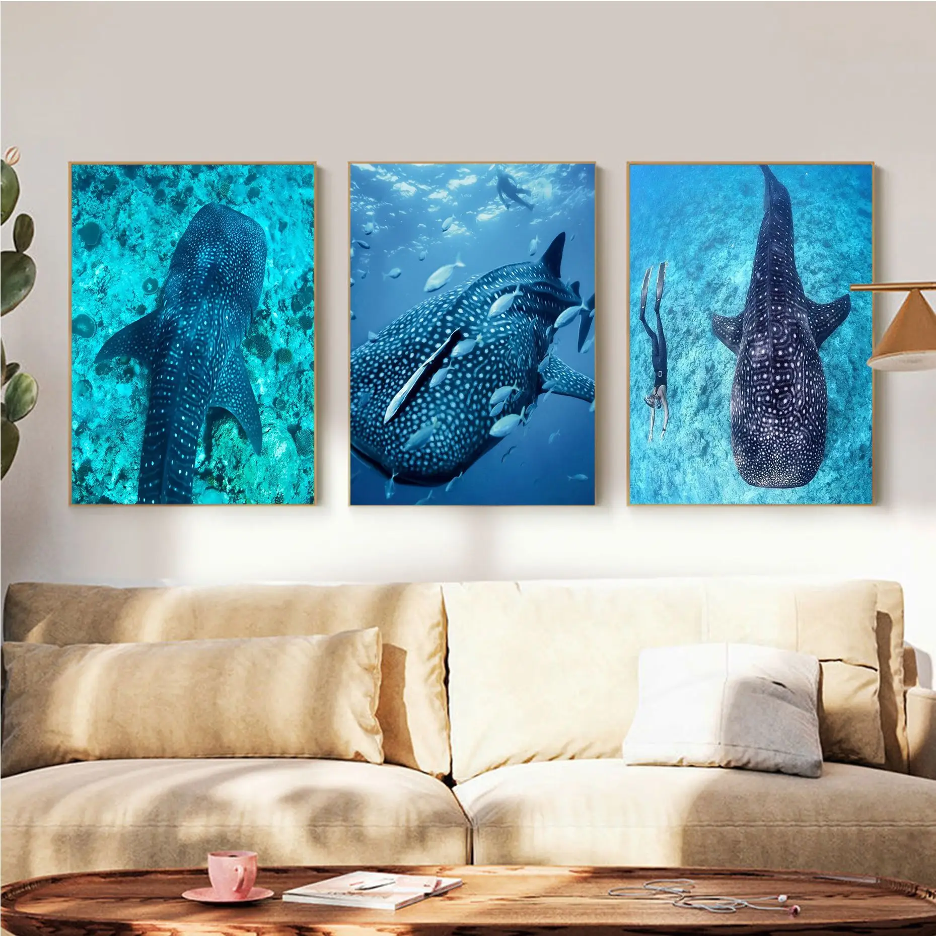 Blue Whale Shark Self-adhesive Art Poster HD Quality Poster Wall Art Painting Study Kawaii Room Decor