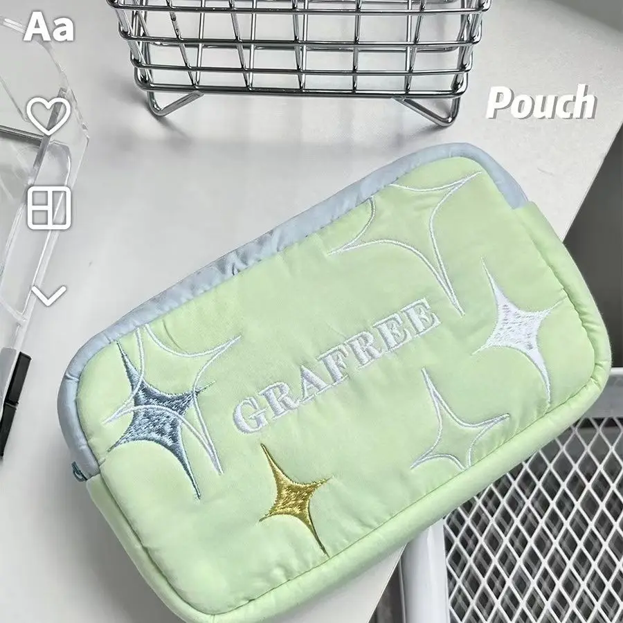 Original Mint Green Fresh Star Spring/Summer Embroidered Makeup Bag Pen Bag Large Capacity Travel Storage Bag Korean Stationery