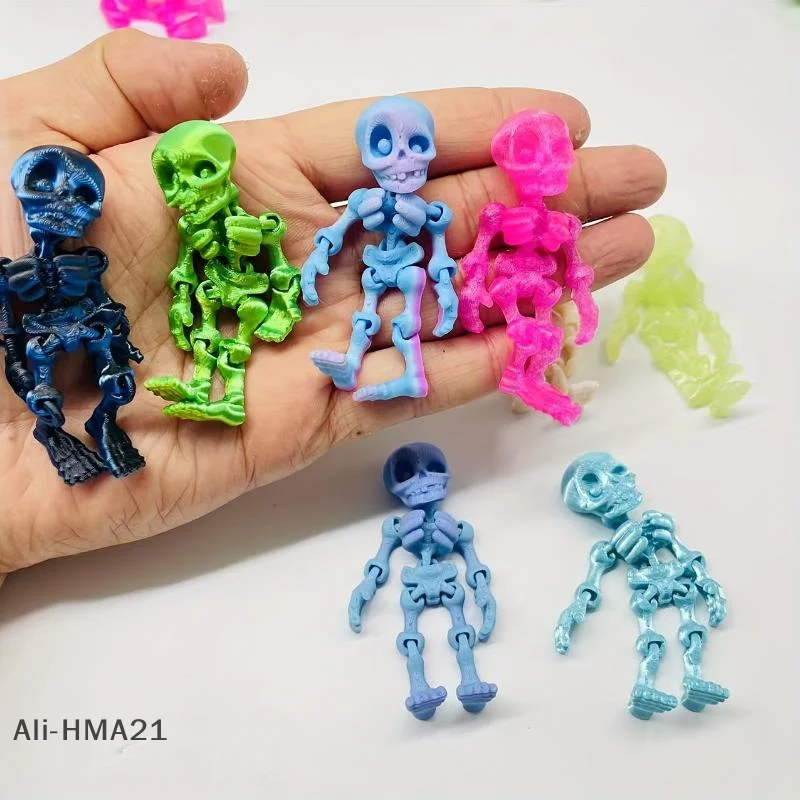 【H】5/10pcs 3D Printed Skull Festival Small Statue Decorations Colorful Skull Ornaments Halloween Gifts Home Car Desk Decoration