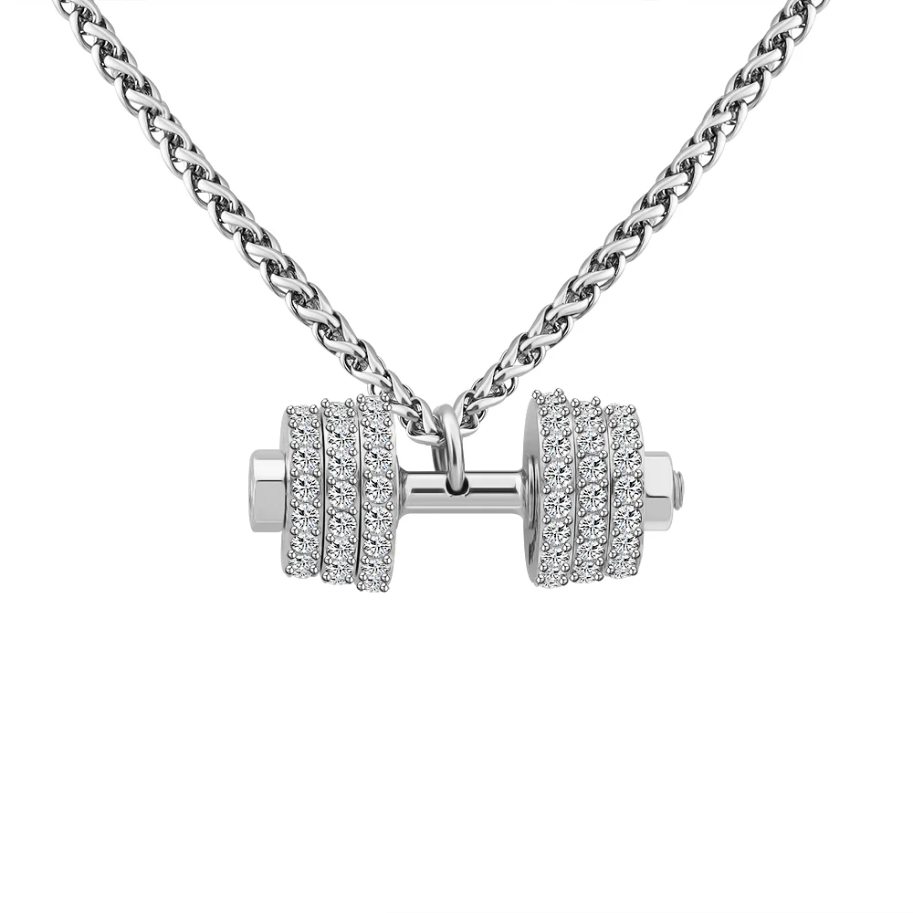 Zircon Hip Hop Necklace Stainless Steel Dumbbell Necklace Women Men Jewelry Gift