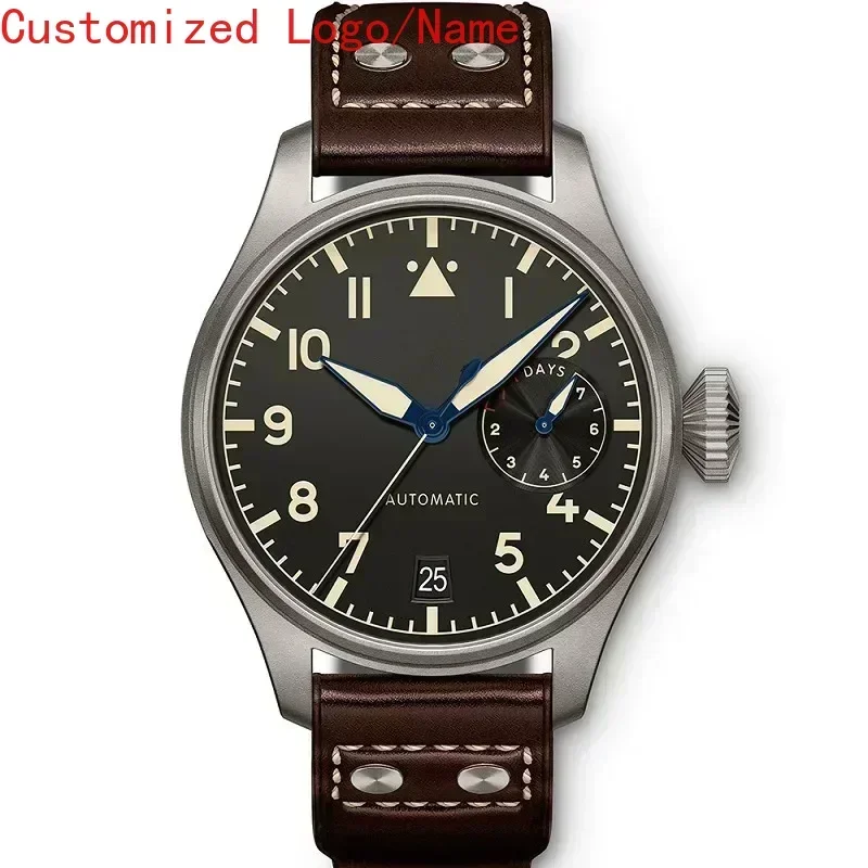 ساعة ميكانيكية للرجال من Big Pilots أوتوماتيكية على الموضة من الفولاذ المقاوم للصدأ ساعات جلدية بنية Relogio مخصصة حسب الطلب