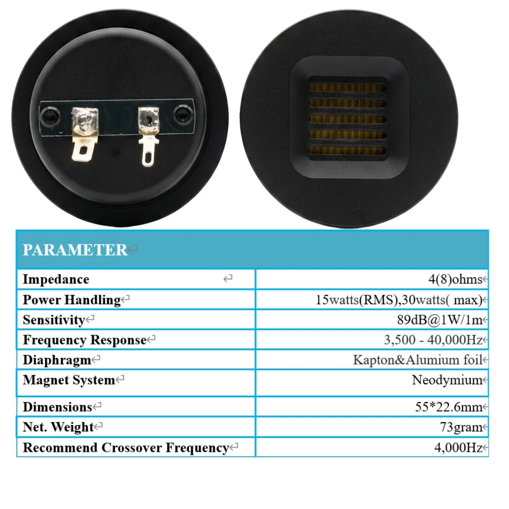 Premium AMT Ribbon Tweeter Speaker 30W 4/8 Ohm High-Efficiency Neodymium Tweeter with Folded Kapton Diaphragm for Hi-Fi Audio