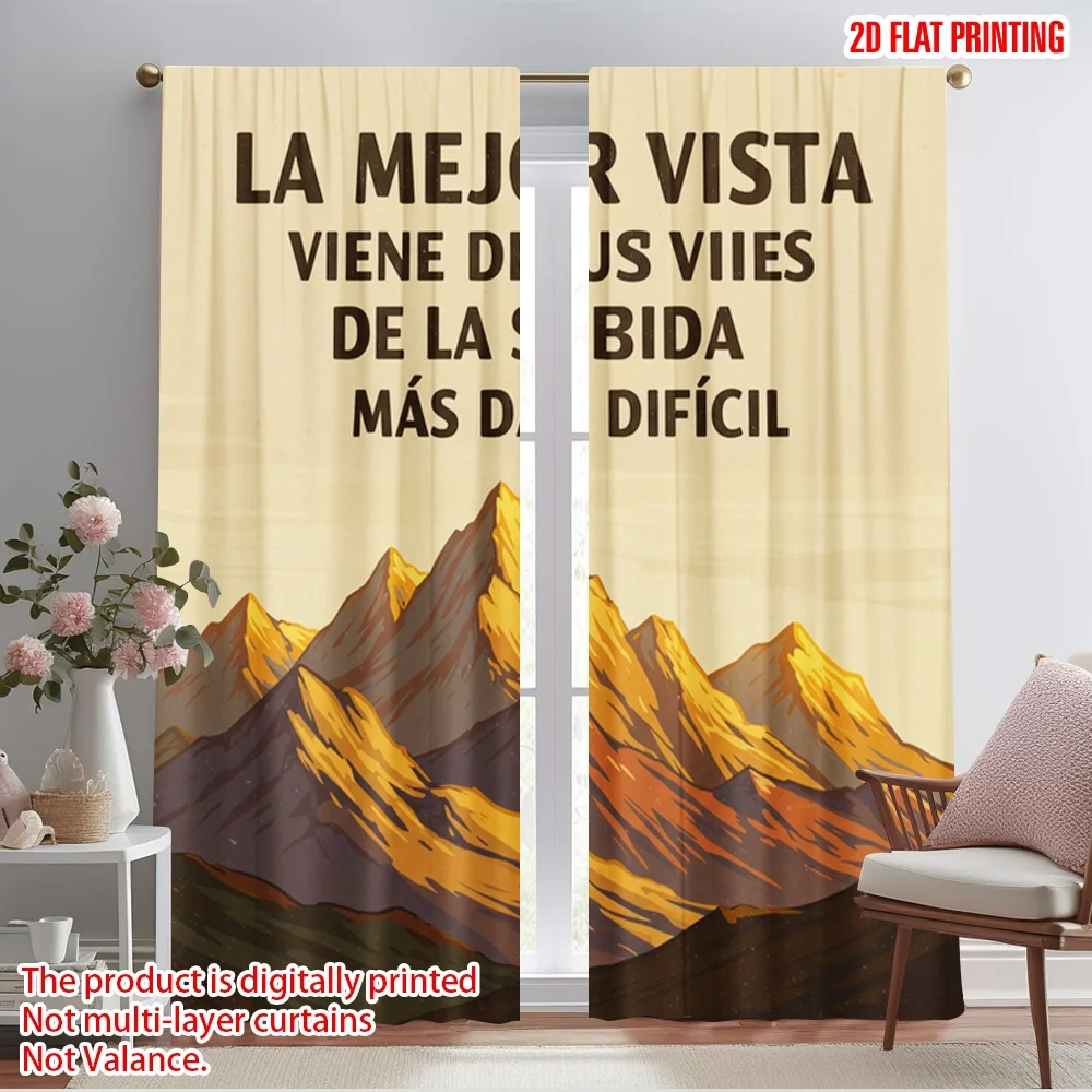 

2pcs 2D flat printing Scene Curtain Mountain View Hard Climb Polyester Without Electricity Festive Holiday Perfect for Holiday