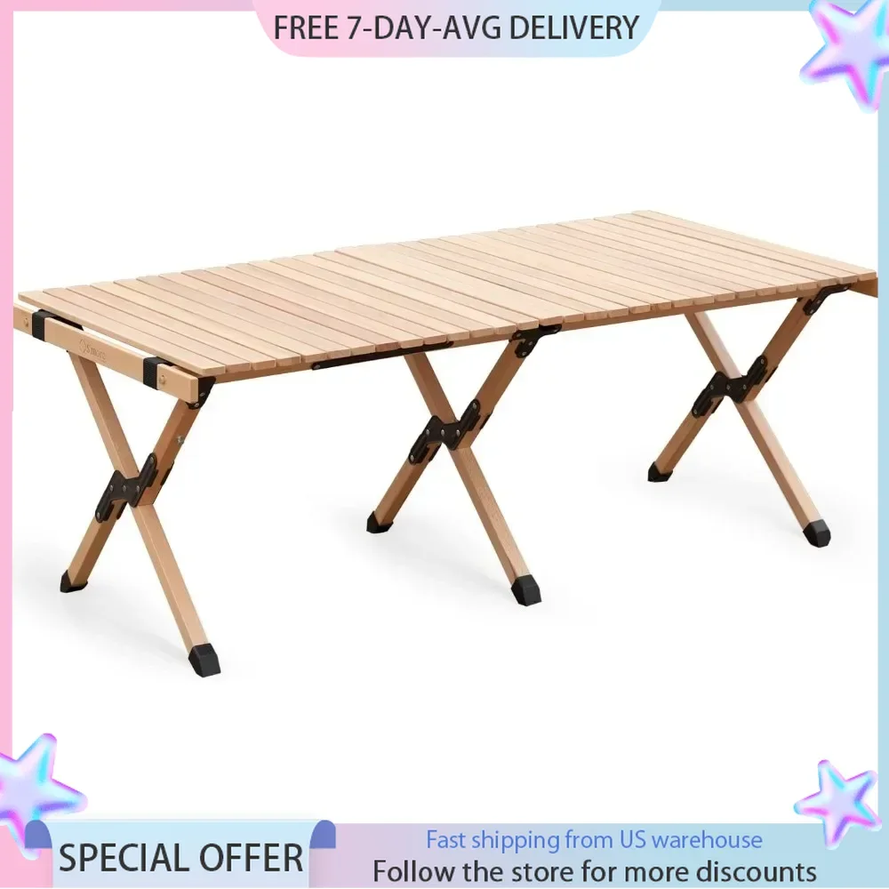 Folding Picnic Table, Portable Camping Table with Carry Bag, Wood Outdoor Table for Picnic, BBQ,Easy to Assembly (L Size-120cm)