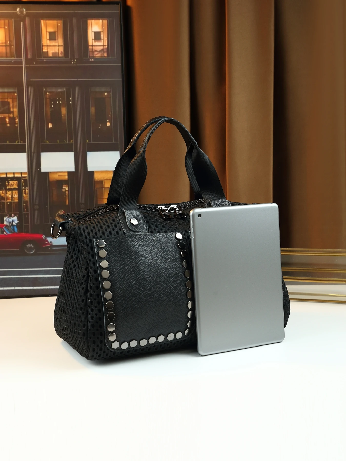 أزياء السفر الترفيهي نموذج شبكة سعة كبيرة وسادة محمولة حقيبة برشام الديكور حقيبة ركاب كبيرة