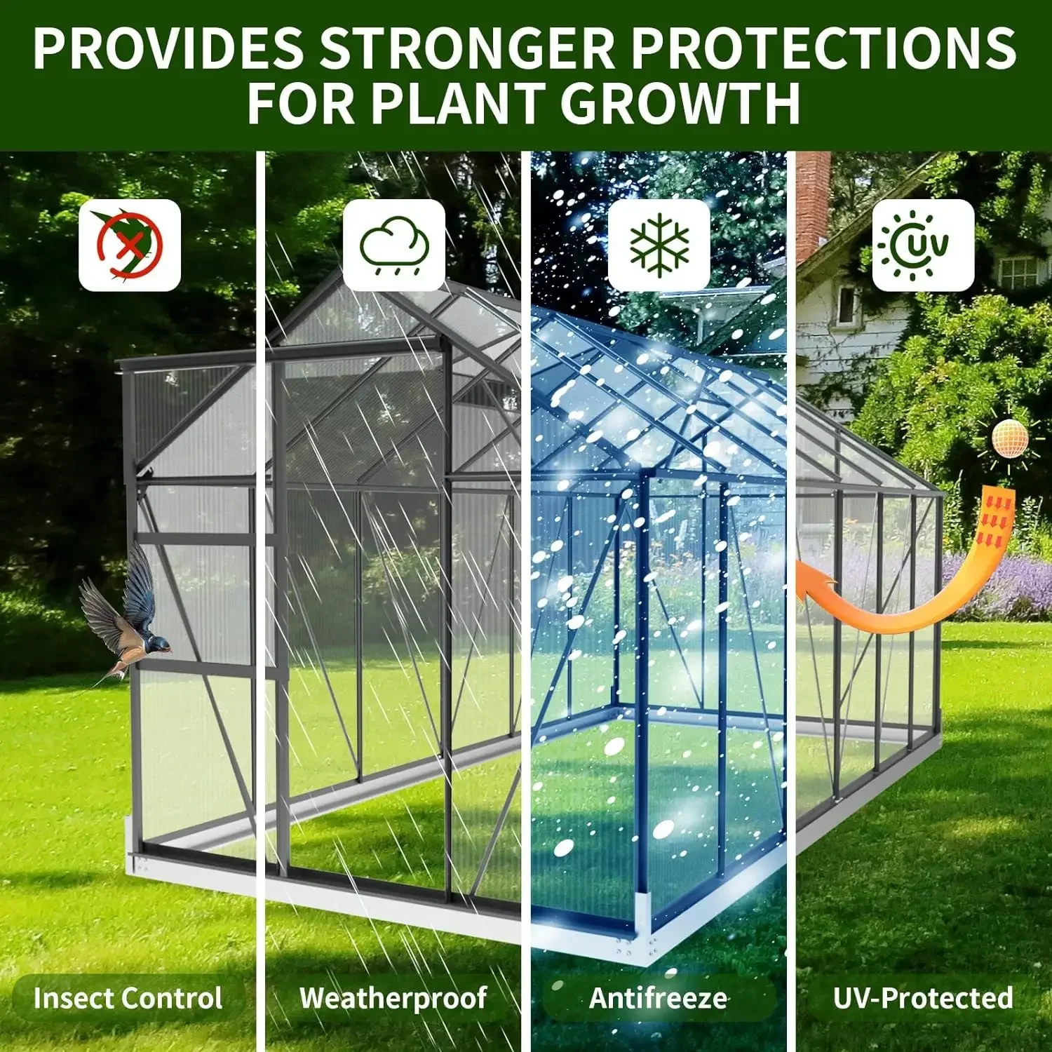 Polycarbonate Greenhouses, 6x8/12 FT Green Houses for Outside with A Vent Window, Walk-in Aluminum Frame with Sliding Door