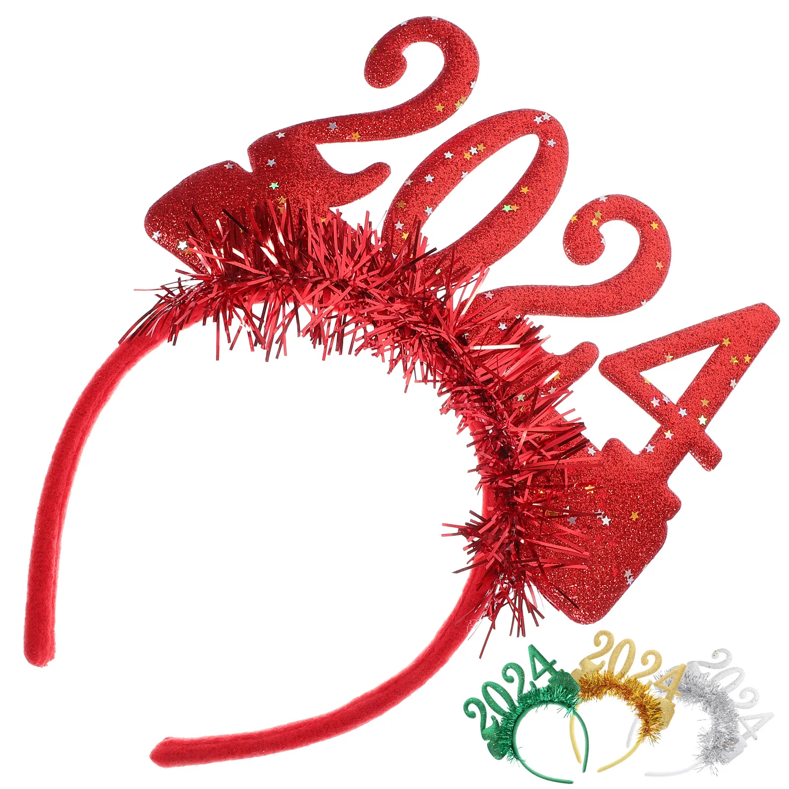 

4 Pcs Christmas Headb 2024 New Year Party Hair Hoops Red Green Gold Silver Comfortable Photo Props Favors Holiday