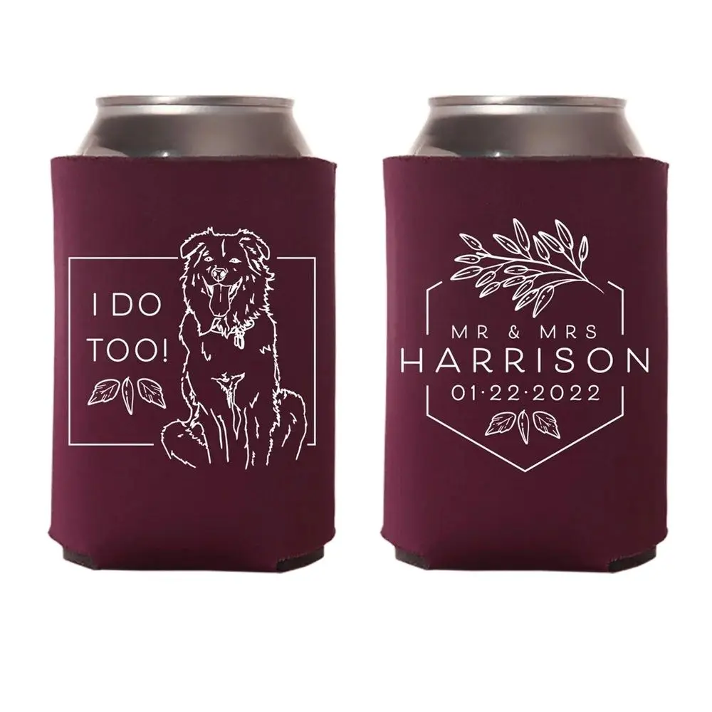 

Custom Pet Illustration - Wedding Can Cooler #188R - Mr and Mrs - Wedding Favors, Beverage Holder, Wedding Favor, Can Holder, Ca