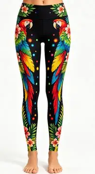 Women's Mid Waist Fleece Lined Leggings Gradient Purple Feather Print Slim Fit Stretch Long Pants