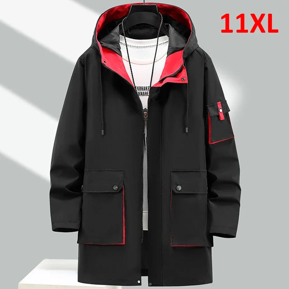 160KG Men\'s Spring Autumn Leisure Windbreaker Hooded Coat Loose Extra Large Men\'s Fashion Fat Work Jacket Plus Size 11XL 10XL