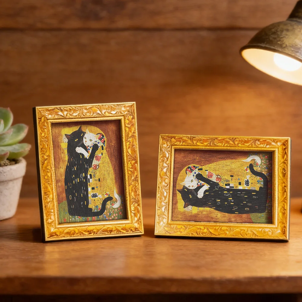 The Kiss Cats Kühlschrankmagnet, Vintage gerahmte Magnetkunst für Küche, Kühlschrank und Heimdekoration, einzigartiges Geschenk für Katzenliebhaber – Detail 7