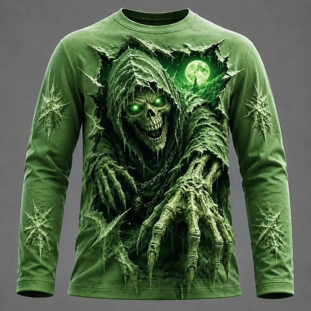 Halloween Men 3D Graphic Printed Long Sleeve  T Shirt Gothic Skull  Pullover Tops Autumn New Festive Gift Men Clothing Tops Tees view 5