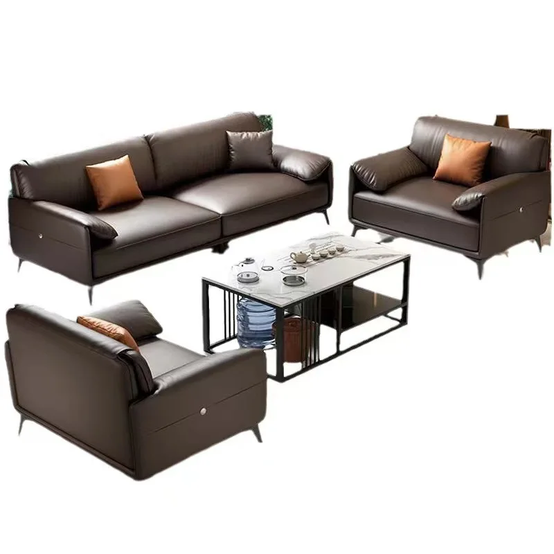 

Simple modern leather office sofa coffee table combination set