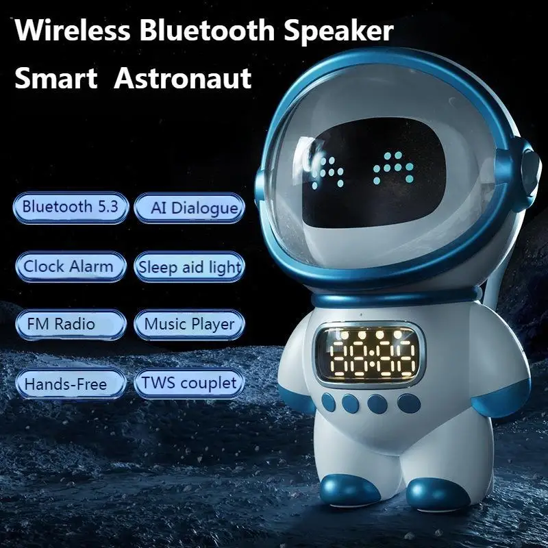 Smart Astronaut Wireless Bluetooth Speaker Sound Box Portable Stereo Ai Interactive Audio With Alarm Clock Support TF/FM Gifts