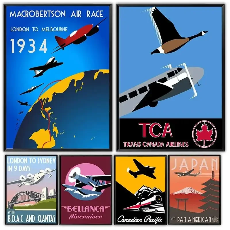 Vintage Airline Travel Poster  Aircraft Canvas Wall Art  Airplane Decor for Home Boys Room  Unframed Aviation Prints