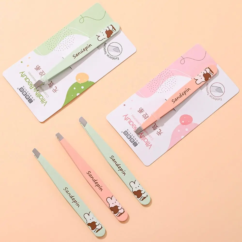 Cute Cartoon Eyebrow Clip Tilted Easy To Use Eyelash Tweezers Stainless Slant Eyebrow Tweezers Fine Hairs Puller Makeup Set