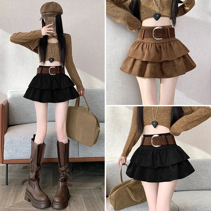 

Милая крутая балетная юбка с высокой талией из кожи оленя, бархатная юбка, пышная юбка-тортик для женщин, повседневная осенне-зимняя новинка