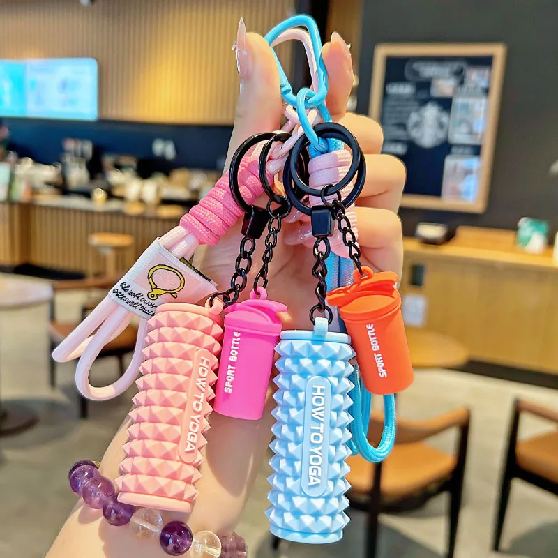 New Yoga Foam Roller Key Chain Dumbbell Keychain Set Silicone Gym Keychain Motivational Girl Gym Accessories Fitness Gifts