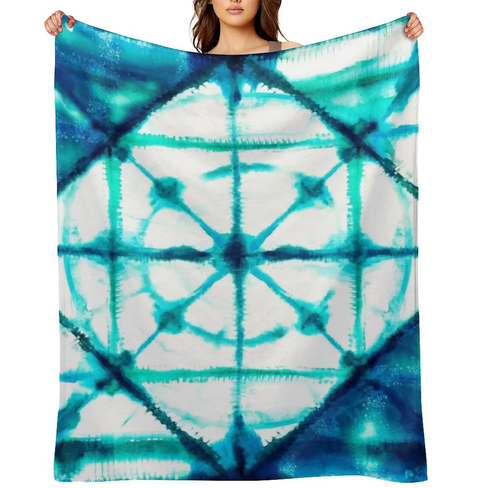 

Shibori in Ocean Blues Throw Blanket Luxury Designer christmas decoration Bed linens Flannel Blankets