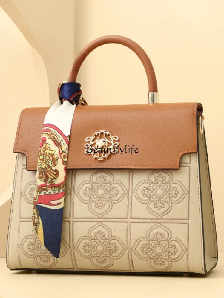 Genuine Leather Portable Wedding Elegant Large Capacity Chinese Style Embroidery Women's Bag