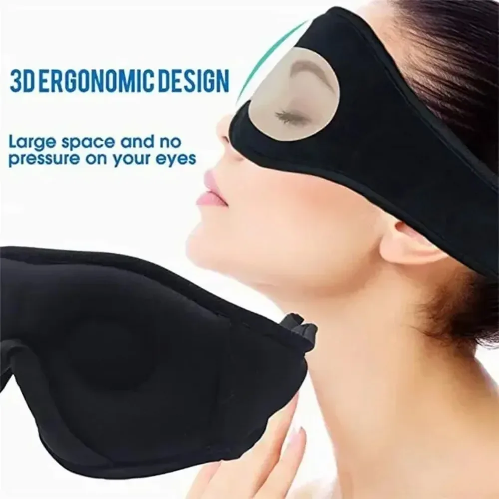 Stereo Wireless 3D Eye Mask Bluetooth 5.0 Super Soft Music Play Sleeping Headphones with Built-in HD Speaker Fleece Headband