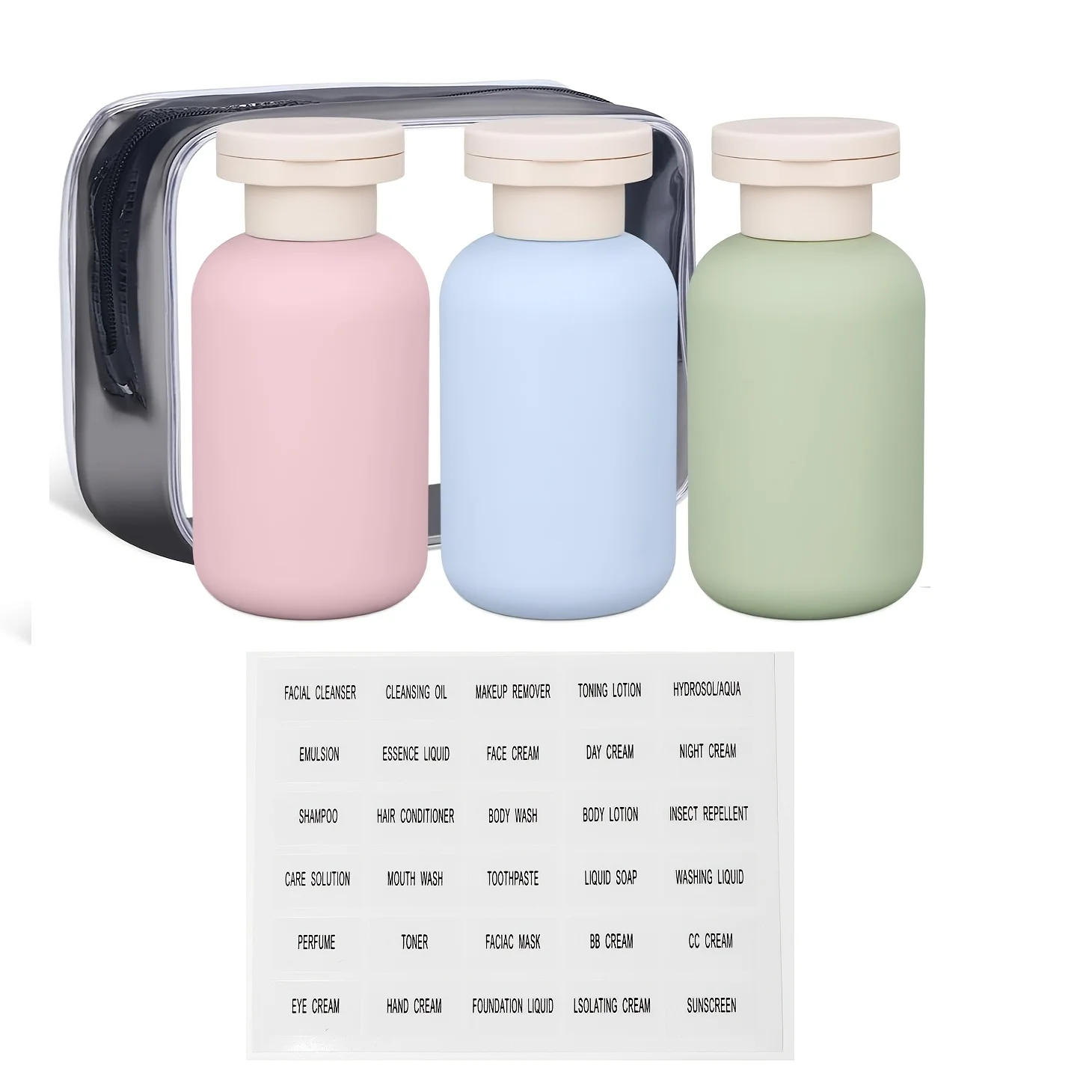 Travel Toiletry Bottle 3.4oz TSA Approved Silicone Squeeze Bottles Set of 3 with Labels&Storage Bag,Leak Proof Refillable Travel