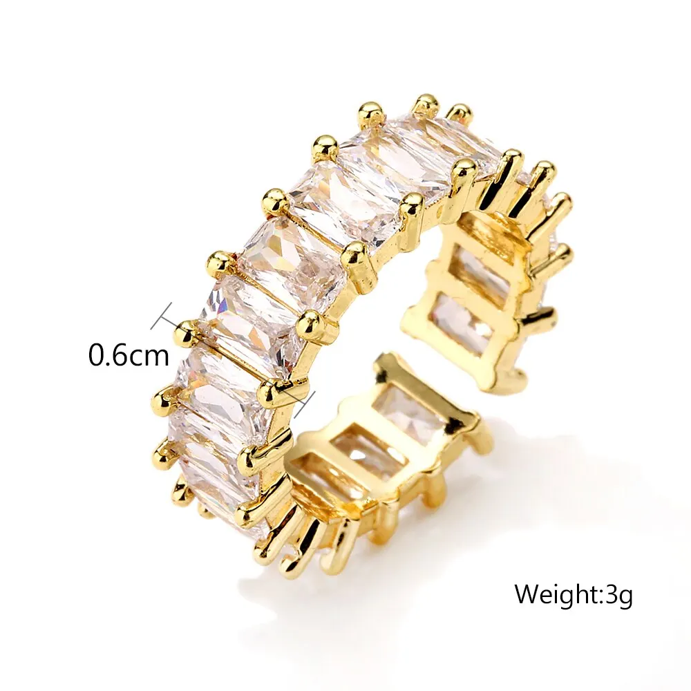 Hot Sale Luxury Rectangle Cubic Zirconia Open Rings for Women Fashion Gold Color Adjustable Ring