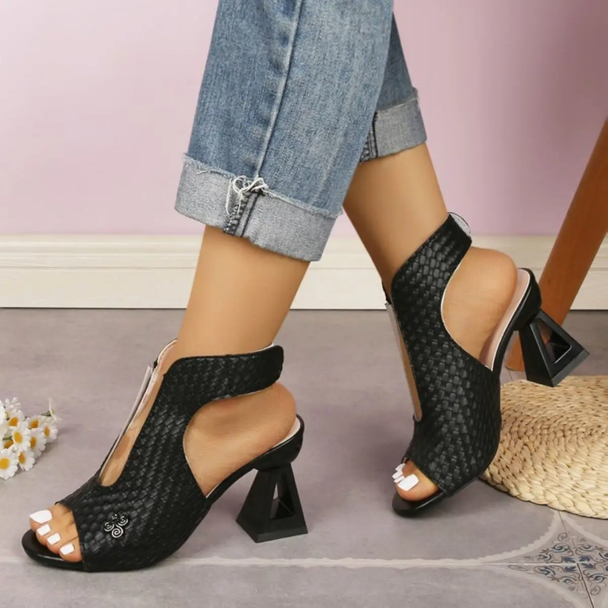 *Summer Hot Selling Comfortable High-heeled Sandals Fashionable New Style Elegant Alien Heel Round Toe Modern Women's Sandals