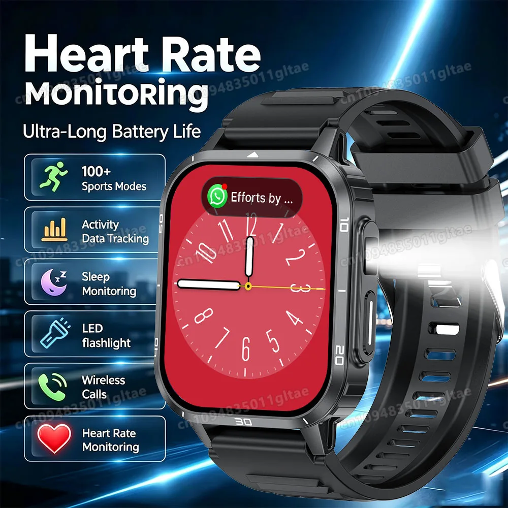Military Outdoor Smart Watch Men's GPS Track Flashlight Bluetooth Call 1.83