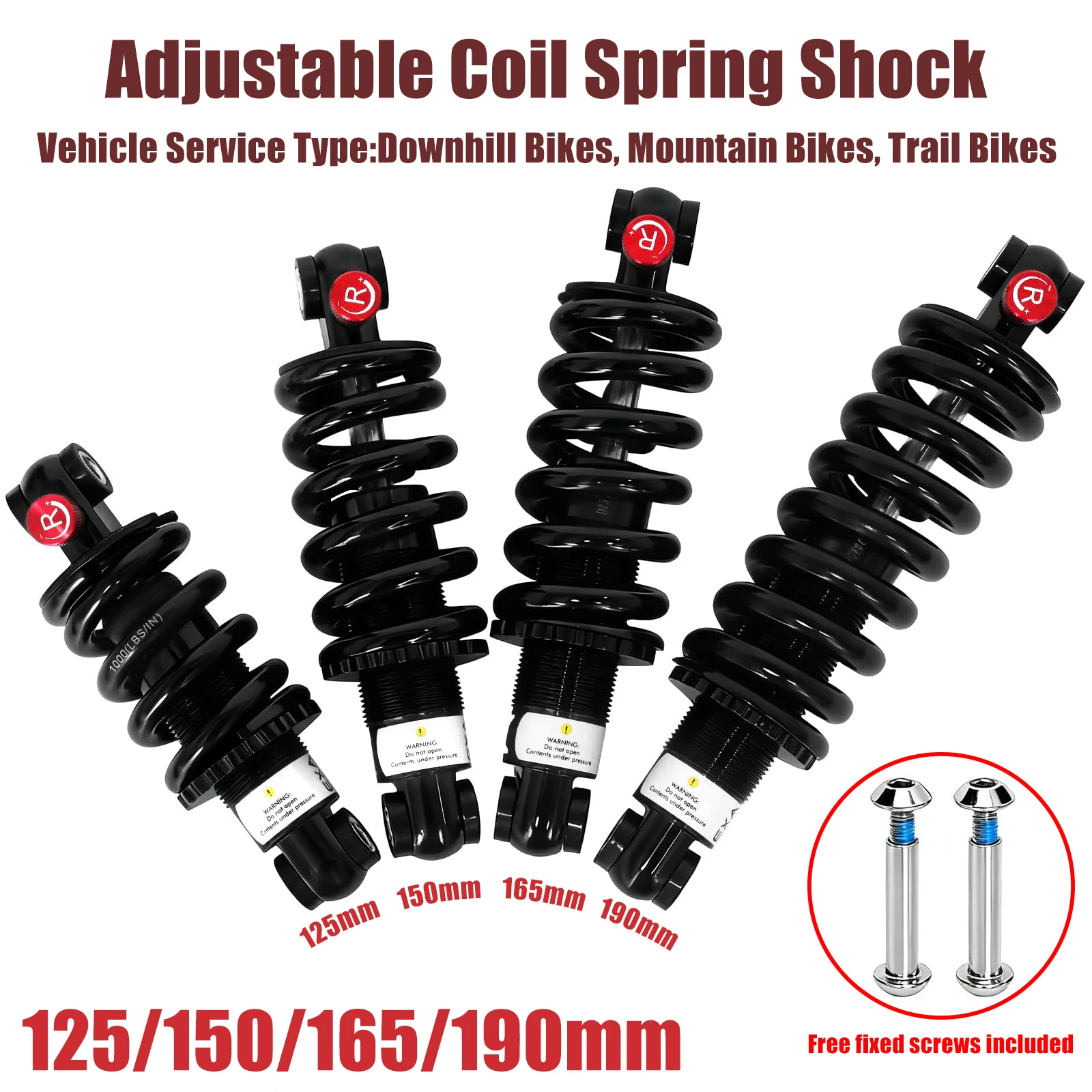 

Bike Rear Shock Absorber Coil Springs 125mm/150mm/165mm/190mm Adjustable Rebound Shock Absorber for MTB E-Bike Scoters