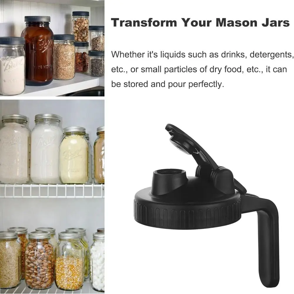 Mason Jar Pour Spout Lid with Handle, Plastic Spout Lid, Reusable Leakproof Seal Bottle Cover for Wide Mouth Jar, 70mm, 86mm