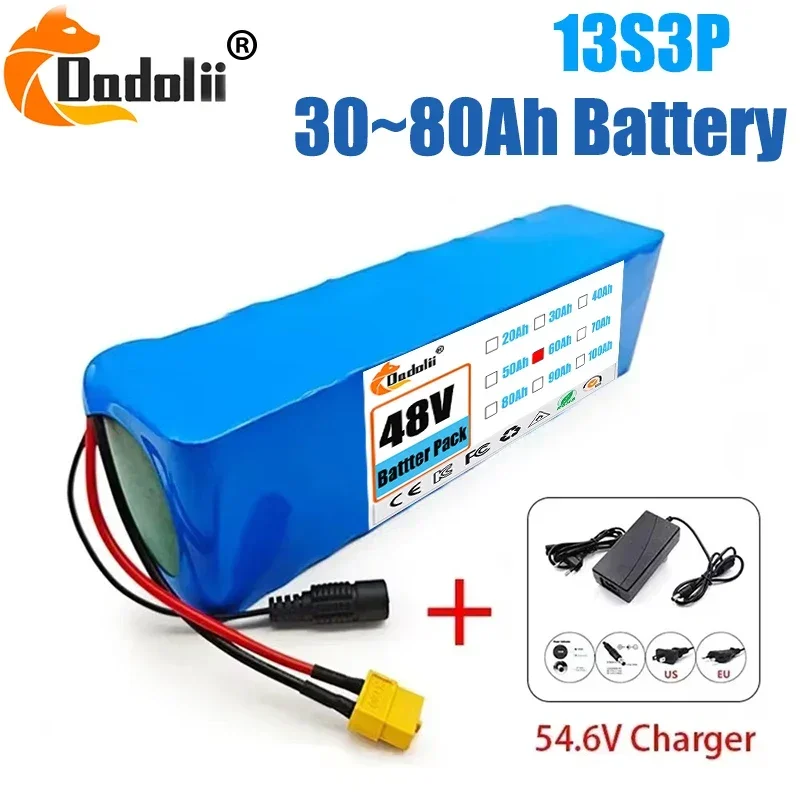 

13S3P 48V 100000mAh 100Ah Lithium-ion Battery Pack with 1000W BMS for 54.6V E-bike Electric Bicycle Scooter