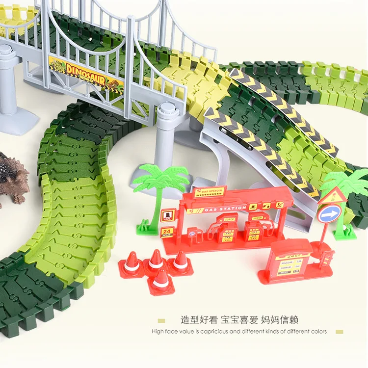 Dinosaur Rail Car 142PCS DIY Assembling Blocks Electric Rail Racing Toys Children's Rail Car Toys