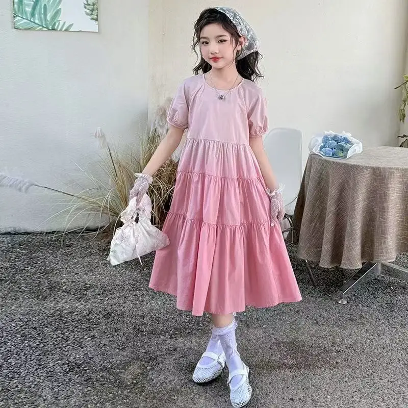 Girl Dresses for Weddings Korean Fashion Lace Solid Color Princess Dress Slightly Elastic Children Slim Fit Popular Style Flower
