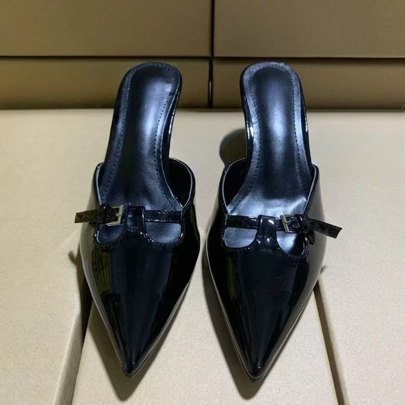Elegant Slingbacks Women Sandals summer 2025 Luxury Desinger Pointed Toe Chic Buckle Black Party High Heels Lady Mules Shoes