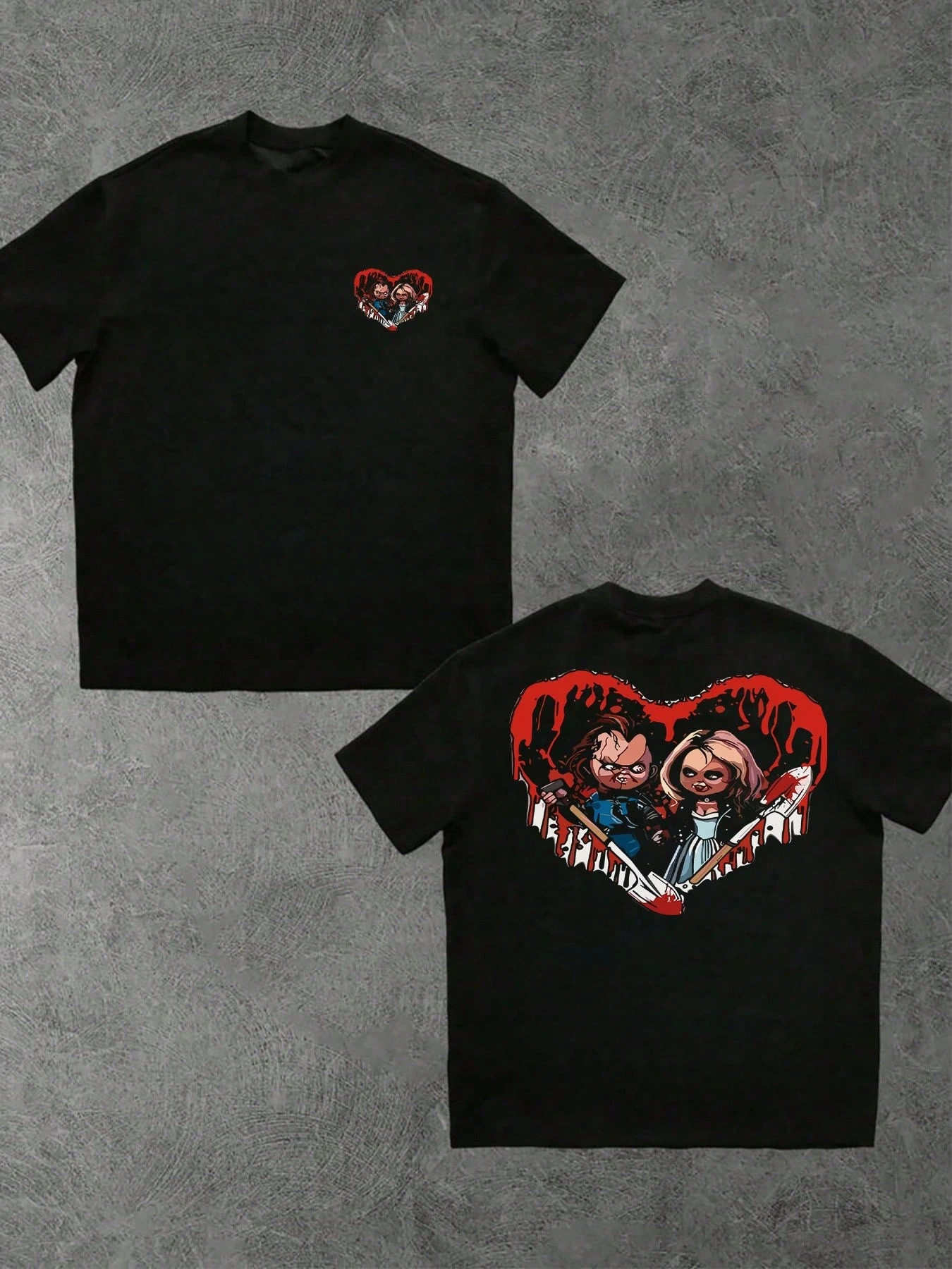 

Men's Tshirt Killer Doll Couple In Heart Double Sided Digital Printed Fashion Unisex Breathable harajuku COTTON streetwear Gift