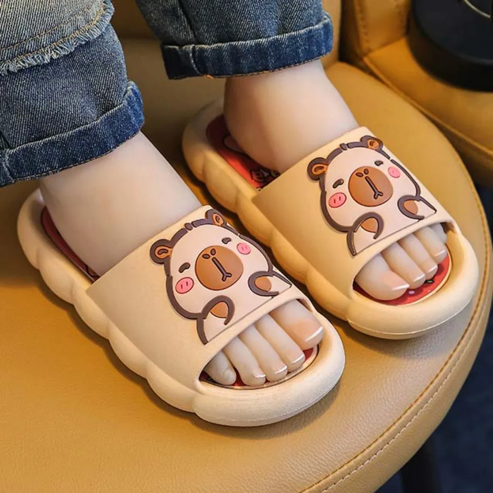 PVC Cute Capybara Slippers Thickened Soft Cartoon Animal Slippers Anti-slip Printed Children's Bathroom Sandals Vacation Travel