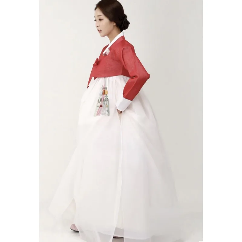 Traditional Hanbok Wedding Dress Red Top+ White Dress