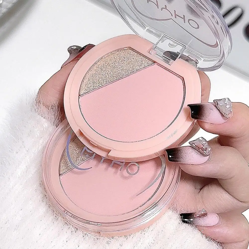 2-in-1 Blush Palette, Soft-Focus Blurring Powder for Cheek Contour & Natural Highlight, Makeup Essentials Z1W9
