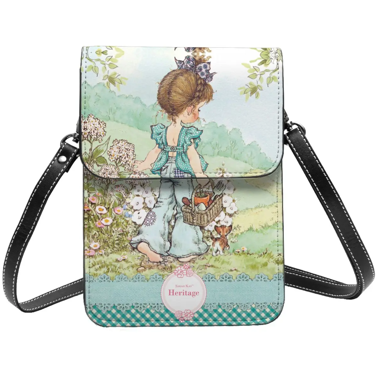 Sarah Kay Picnic Cartoon Leather Cell Phone Purse Stuff Modern Unisex Flower Girl Mini Shoulder Bag Card Holder Lightweight