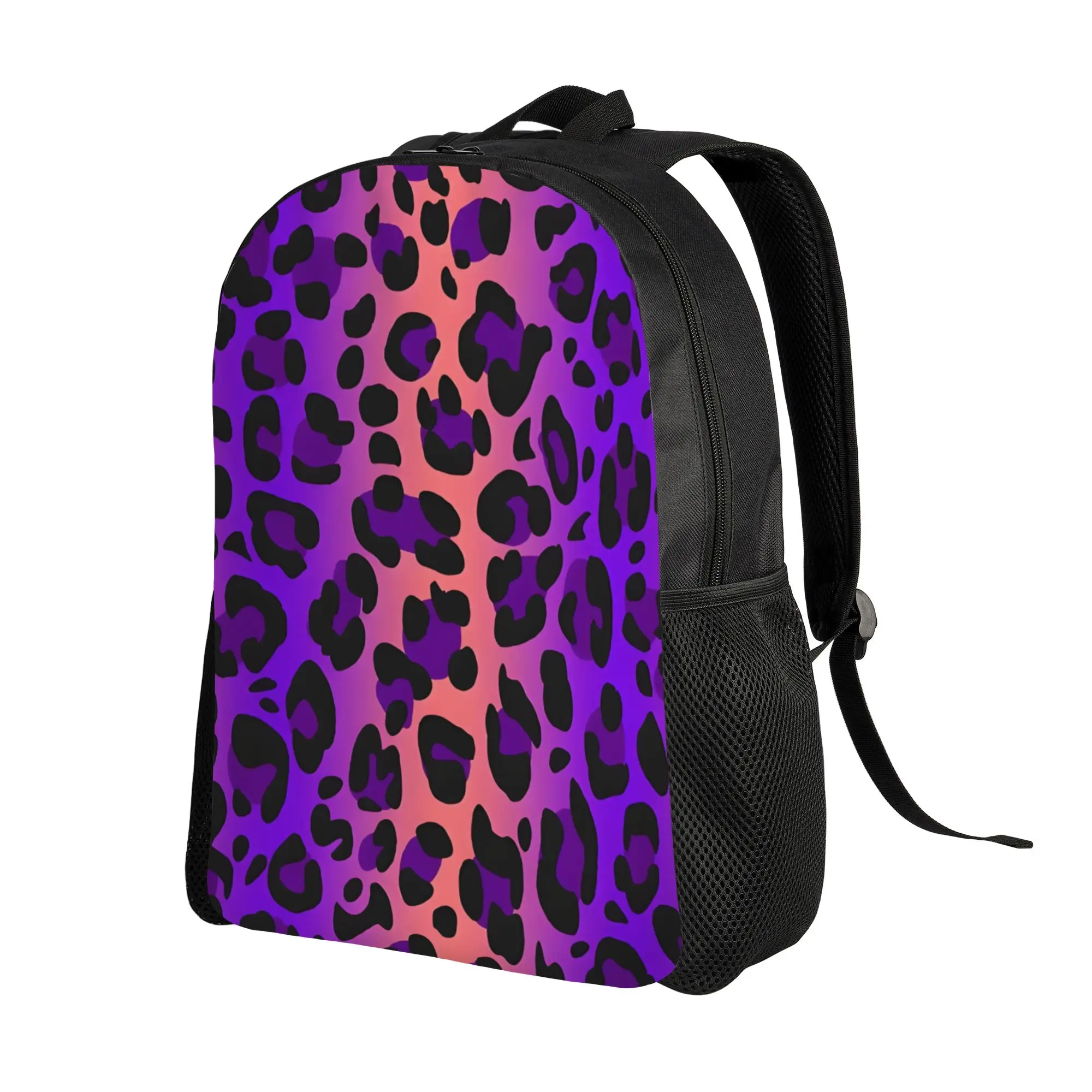 Leopard Print College Bag Back to school season Purple Leopard Animal Print Pattern  Sturdy Shoulder Backpack