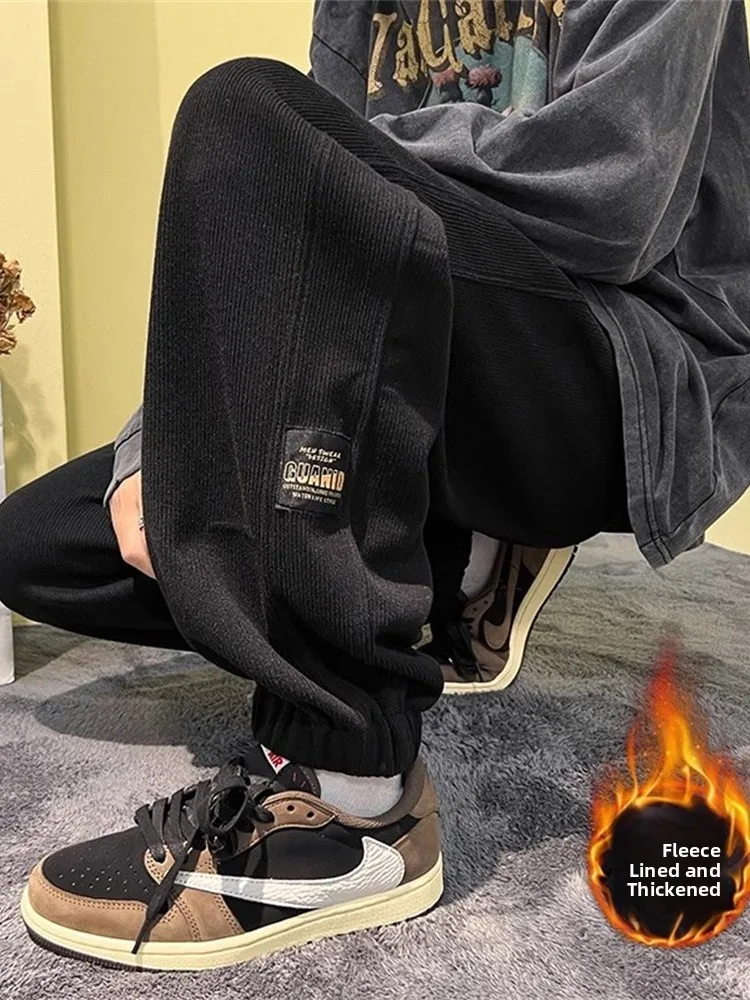 

Мужские вельветовые спортивные брюки Thiened Fce с манжетами, осенне-зимние, винтажные, плотные, повседневные, длинные штаны